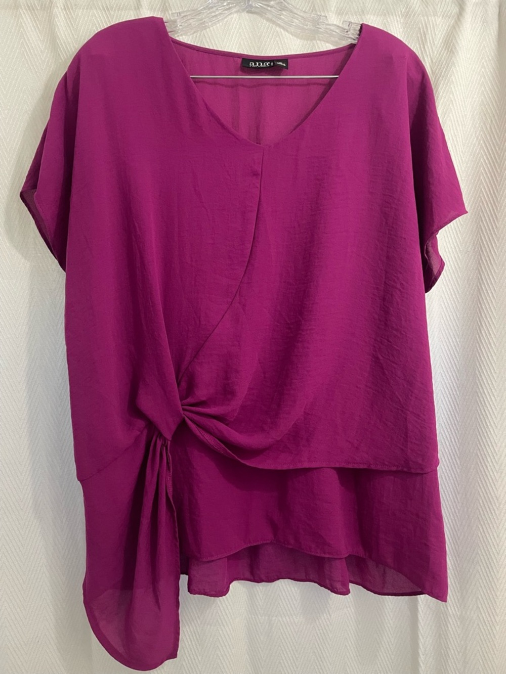Twist-Front V-Neck Top - Fuchsia